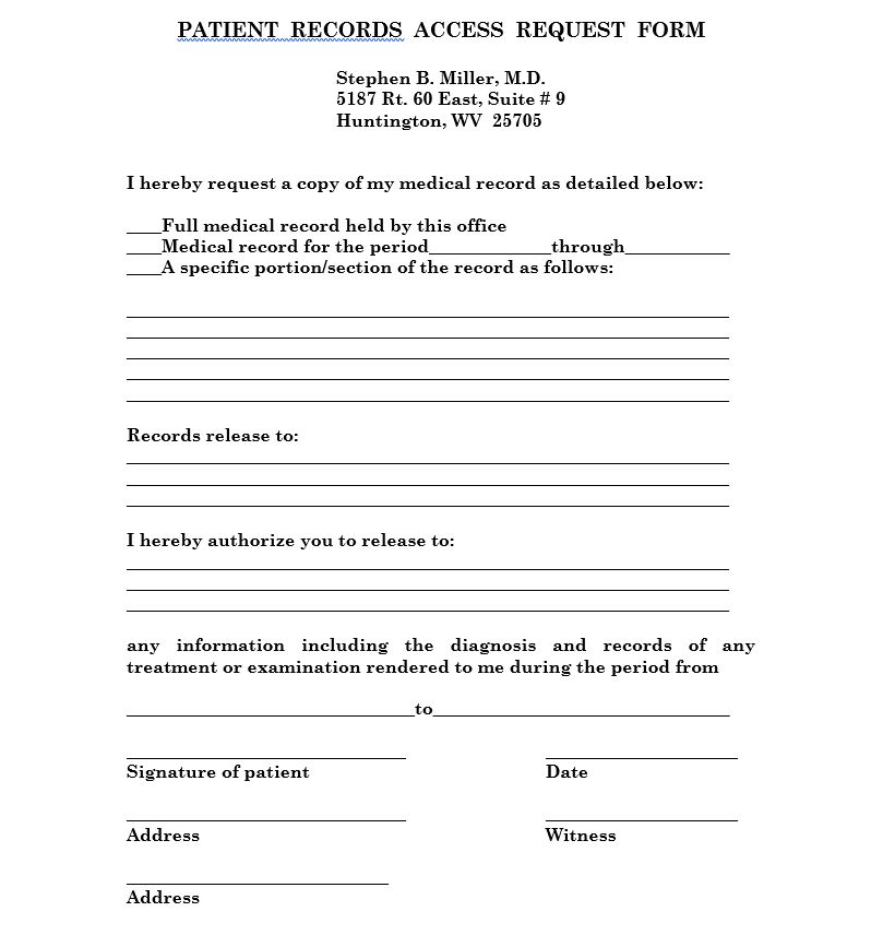 Stephen Miller, MD Medical Records Release Form